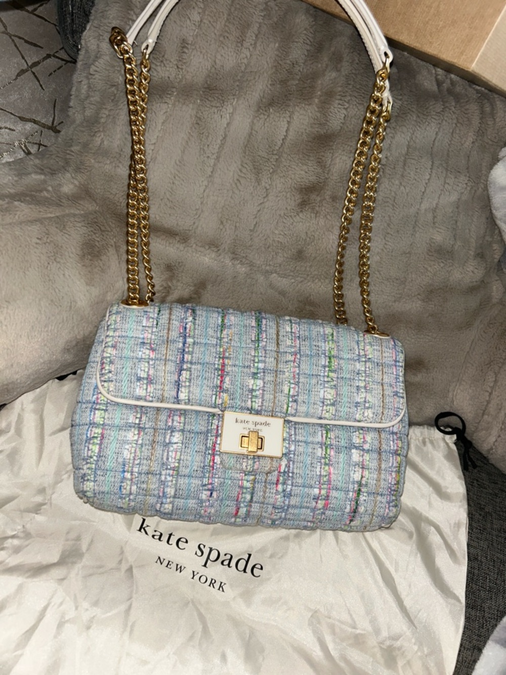 kate spade Tweed Shoulder Bag in Pastel Multi with Gold Chain